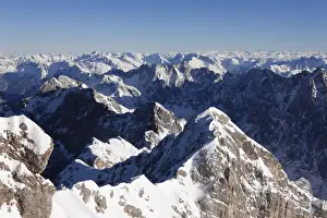 Wetterstein Prints: View from Zugspitze Mountain over Jubilaeumsgrat Ridge with the Hoellentalspitzen Mountains and Hochblassen Mountain