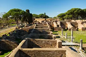 Ruined City Prints: A viewpoint over the ruins of the Ancient Roman harbour city of Ostia Antica in Rome