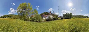 Village of Altdorf with a flower meadow, Ritter- und Romerweg, trail of the Knights and the Romans, Altdorf, Titting