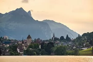 Images Dated 28th June 2014: The village locates beside lake Thun, Switzerland