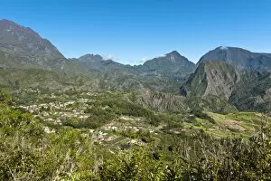 Images Dated 30th September 2012: Village in the rugged mountain landscape, Cirque de Salazie, Hell-Bourg, La Reunion, Reunion, France