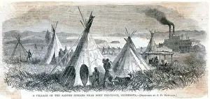 Pole Prints: A Village of the Santee Indians near Fort Thompson, Minnesota Engraving by John D. Howland