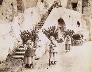Town Scene Prints: Village Woman Carrying Products on Their Backs