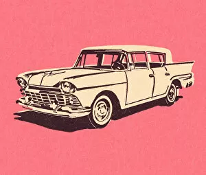 Vintage Car Illustrations Gallery: Vintage Car on Pink Background