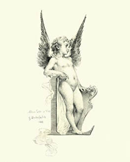 Images Dated 7th February 2018: Vintage engraving of a little angel