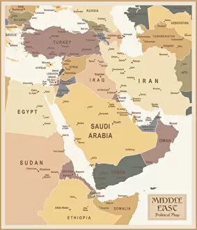 Images Dated 7th October 2017: Vintage flat map of the Middle East