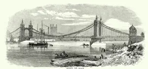 Vintage illustration Chelsea Bridge was a bridge over the River Thames in west London, 1850s 19th Century