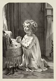 Images Dated 7th July 2013: Vintage Illustration of a Child Praying