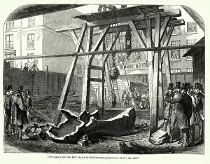 Vintage illustration, Clock bells for new Palace of Westminster, Breaking up of Big Ben, 1858