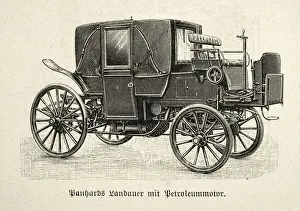 Prints of Vintage illustration of a early Panhard petrol powered motor car, 1890s, 19th Century. Panhard was a French motor vehicle manufacturer that began as one of the first makers of automobiles Vintage Car Collection Prints: Vintage illustration of a early Panhard petrol powered motor car, 1890s, 19th Century