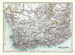 Vintage illustration Old Map of South Africa, Cape Colony, 1890s, 19th Century