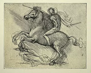Leonardo Da Vinci (1452-1519) Gallery: Vintage illustration, After the sketch by Leonardo da Vinci, Man on horseback, Early renaissance art