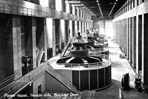 Prints of Vintage image of generator room at Boulder Dam, Colorado A Timeless Collection of Hoover Dam Photography: Vintage image of generator room at Boulder Dam