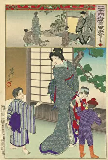 Oriental Style Woodblock Art Collection: Vintage Japanese Woodblock print of Children