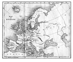 Iceland Gallery: Vintage Map of Europe Mid 19th Century