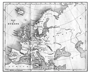 Iceland Gallery: Vintage Map of Europe Mid 19th Century