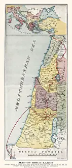 Vintage map the Holy Land, showing a pilgrims journey from Rome to sites in the Holy Land, Victorian 1890s, 19th Century