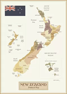 Images Dated 25th April 2018: Vintage Map of New Zealand