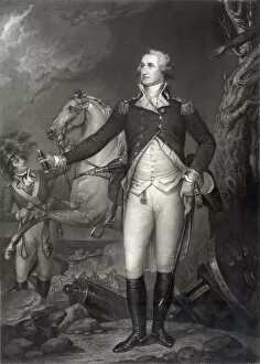 Images Dated 15th June 2010: Vintage Portrait of George Washington on the Battlefield