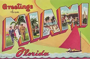 Vintage Postcard, Greetings from Miami Florida, circa 1945