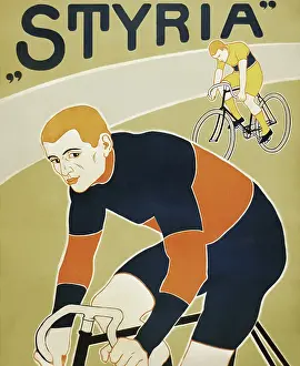 Human Likeness Prints: Vintage poster of cyclists riding bicycles