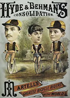 Bicyclist Prints: Vintage poster of performers on penny-farthing bicycles