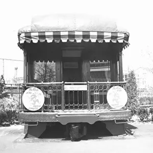 Awning Prints: Vintage railroad car, (B&W)