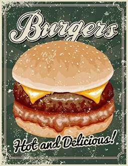 Images Dated 21st October 2017: Vintage Screen Printed Burger Poster