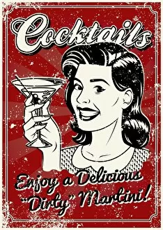 Images Dated 21st October 2017: Vintage Screen Printed Cocktail Poster