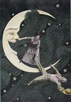 Vintage souvenir photo postcard, Spooning the Moon series, circa 1907