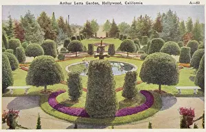 Vintage souvenir postcard, Arthur Letts Garden, Hollywood, California, ca 1927
