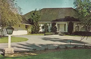 Vintage souvenir postcard, Barbara Stanwyck, Homes of the Stars, ca 1961