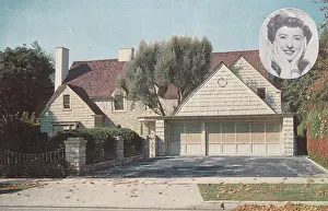 Vintage souvenir postcard, Barbara Stanwyck's Home, Homes of Movie and Television Stars series, ca 1958
