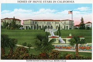 Vintage souvenir postcard, Buster Keaton's Italian Villa, Homes of Movie Stars series, ca 1927