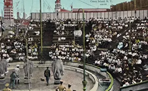 Vintage souvenir postcard, Circus at Luna Park, Coney Island, New York City, 1926