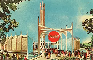 Vintage souvenir postcard, Coca Cola Pavilion, World's Fair, New York City, 1964