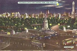 Vintage souvenir postcard, Columbus Circle, NYC, New York, ca 1944