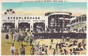 Vintage souvenir postcard, Coney Island, Steeplechase Park, Brooklyn, New York City, ca 1942