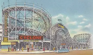 Vintage souvenir postcard, Coney Island, The Cyclone, Brooklyn, New York City, 1940