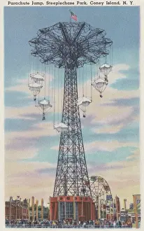 Vintage souvenir postcard, Coney Island, Parachute Jump, Brooklyn, New York City, 1940