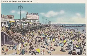 Vintage souvenir postcard, Coney Island Beach and Boardwalk, Brooklyn, New York City, 1940
