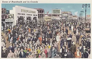 Vintage souvenir postcard, Coney Island Boardwalk, Brooklyn, New York City, 1940
