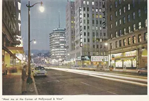 Vintage souvenir postcard, Corners of Hollywood and Vine, Greetings from Hollywood series, ca 1961