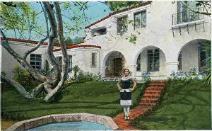 Vintage souvenir postcard, Dolores Del Rio, Homes of Movie Stars series, ca 1927