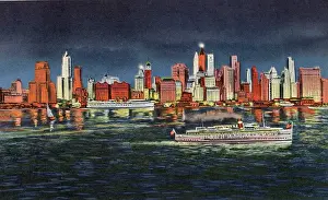 Vintage souvenir postcard, Downtown Manhattan Skyline, NYC, New York, ca 1942
