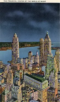 Vintage souvenir postcard, Downtown Skyline, NYC, New York, ca 1942