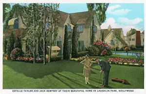 Vintage souvenir postcard, Estelle Taylor and Jack Dempsey Residence, Homes of Movie Stars series, ca 1927