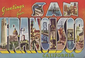 Vintage souvenir postcard, Greetings from San Francisco, California, ca 1945