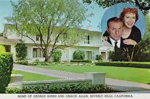 Vintage souvenir postcard, Home of George Burns and Gracie Allen, Movie Star Homes series, 1958