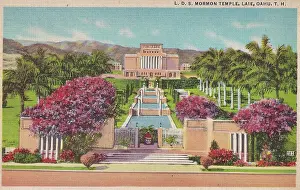 Vintage souvenir postcard, Laie Mormon Temple, Oahu, Aloha Hawaiian Islands series, 1935